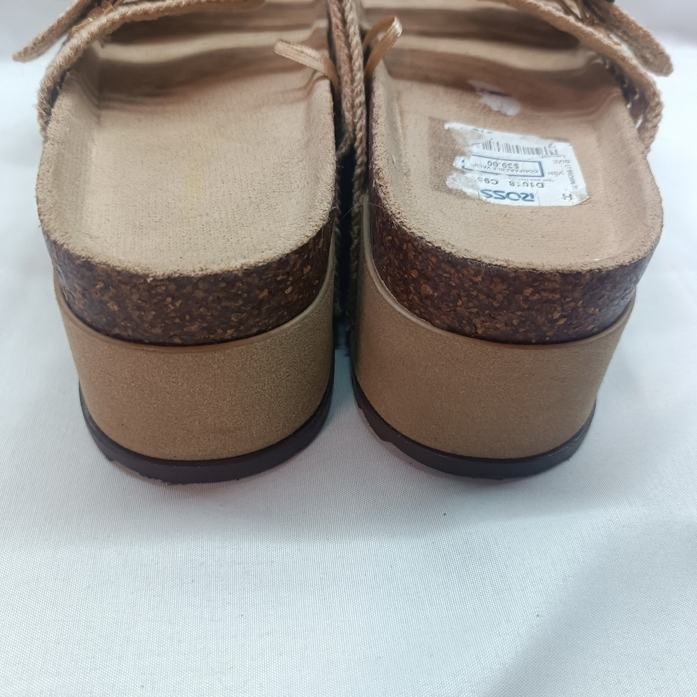 Madden Girl Crochet Double Strap Platform Sandals Tan Boho Buckle Slides 6.5 - Picture 5 of 8